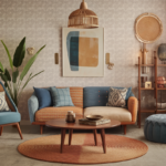 boho style living room with a couch and a coffee table